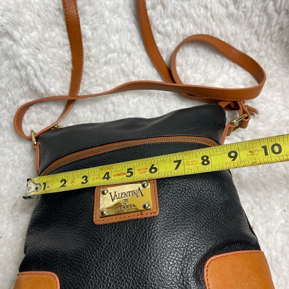 Valentina Italia black pebble leather bucket style shoulder bag tan trim… - Picture 6 of 10